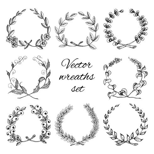 Hand drawn wreaths set vector