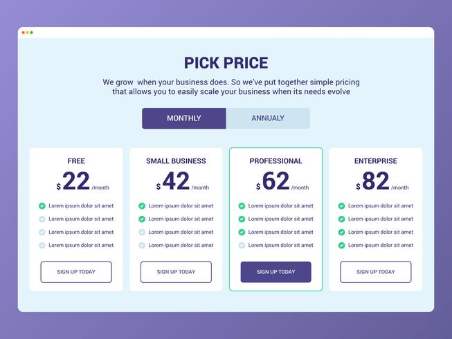 Hermosa tabla de precios vector