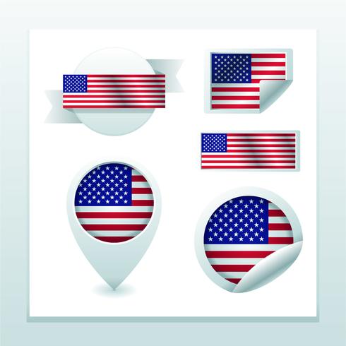 american flag set vector