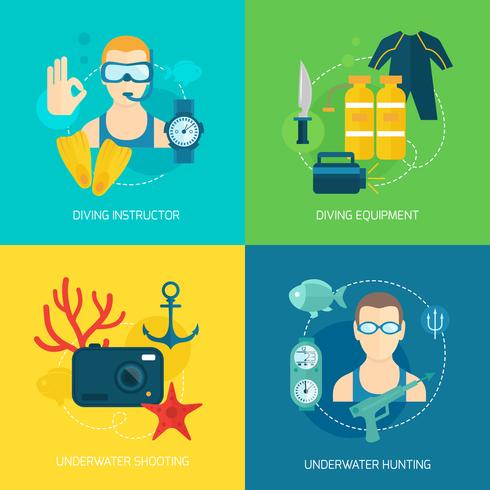 Composición de los iconos de buceo vector