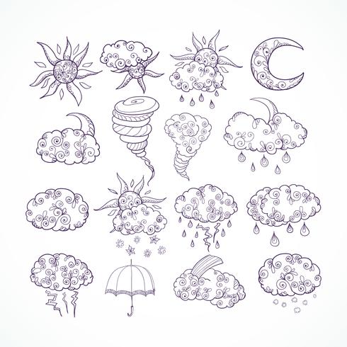 Doodle weather forecast graphic symbols vector