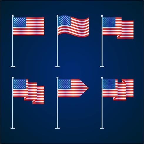 american flag set vector