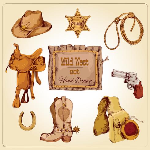 Wild west set colored vector