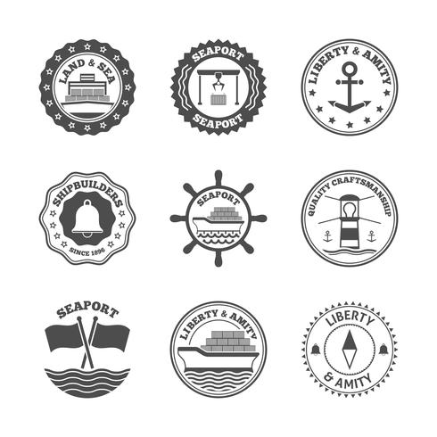 Conjunto de etiquetas de puerto marítimo vector