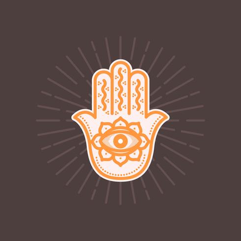 Mano plana de Hamsa vintage con ojo vector