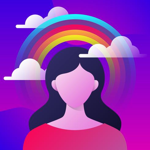 Perfil de mujer con nube de tormenta y cielo despejado vector