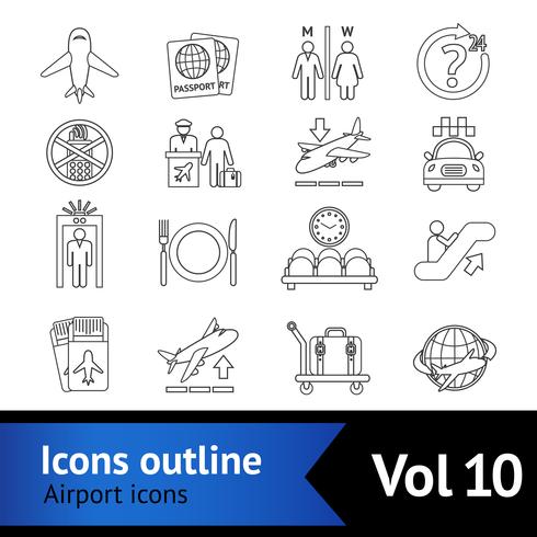 Airport Icons Outline Set vector