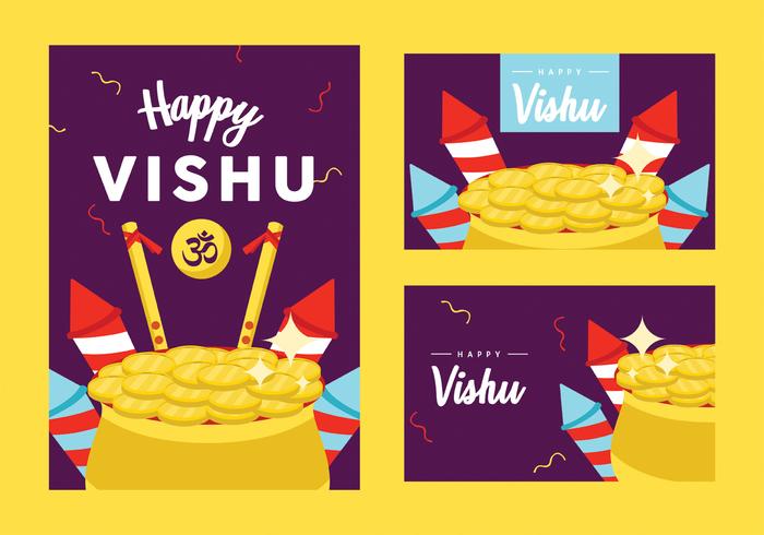 Tarjeta de felicitación Vishu Vector Pack