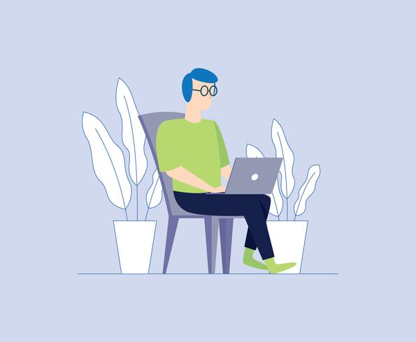 Man Working With Laptop vector