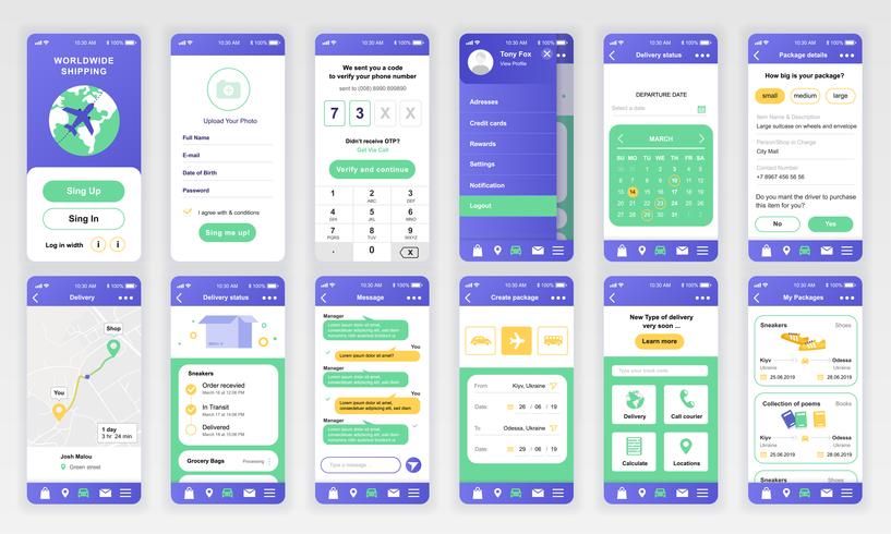 Set of UI, UX, GUI screens Delivery app flat design template for mobile apps, responsive website wireframes. Web design UI kit. Delivery Dashboard. vector