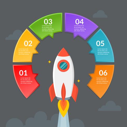 Plantilla de infografía de paso o diagrama de flujo de trabajo con cohete vector