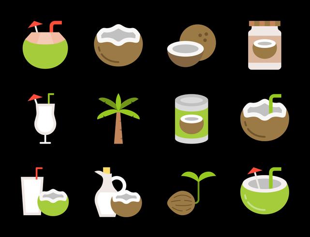 cute coconut icon set vector