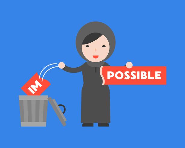 Arab woman change the impossible sign to possible vector