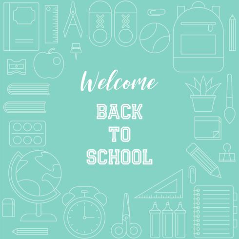 welcome back to school poster with outline school supplies theme vector