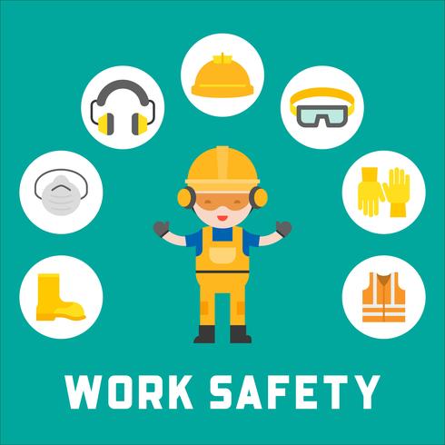 industrial security and protective equipment for worker illustration, flat design vector