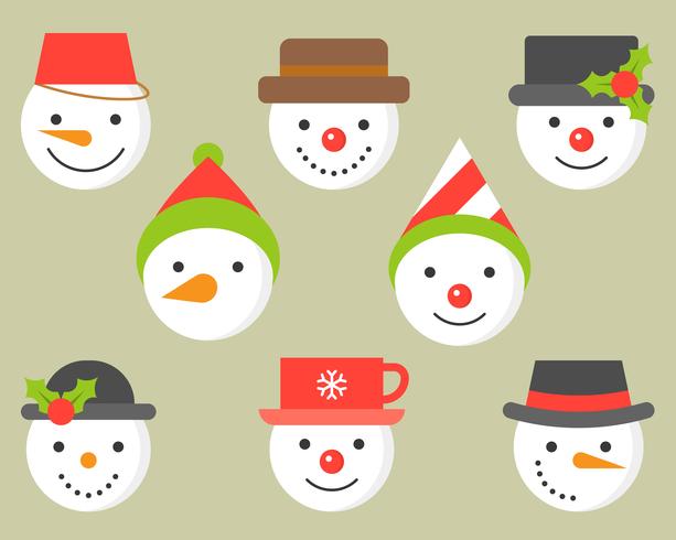 Icono de muñeco de nieve y varios sombreros para invierno y navidad. vector