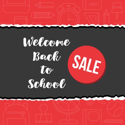 back to school sale poster on school supplies outline background vector