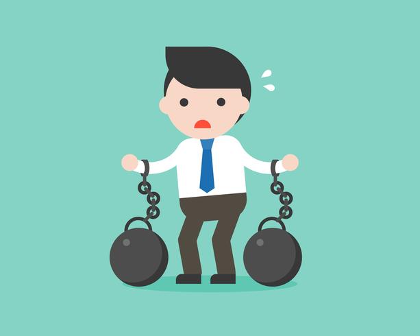 businessman with iron ball chained with wrist , burden concept vector