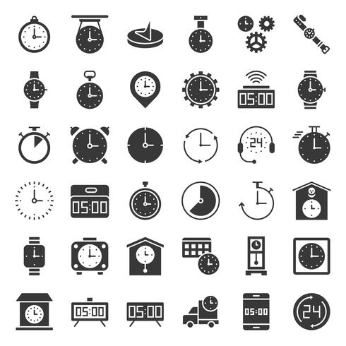 Clock, watches and time related icon set, such as working hours vector
