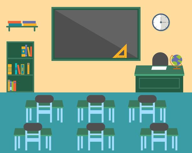 Aula, tema de fondo de regreso a la escuela, diseño plano vector