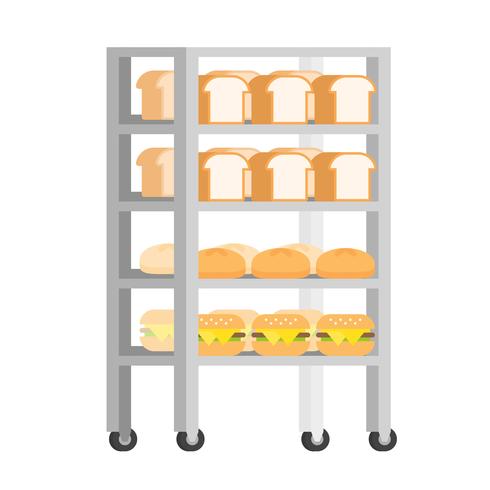 Estante de pan con pan recién horneado ilustración vectorial de diseño plano vector