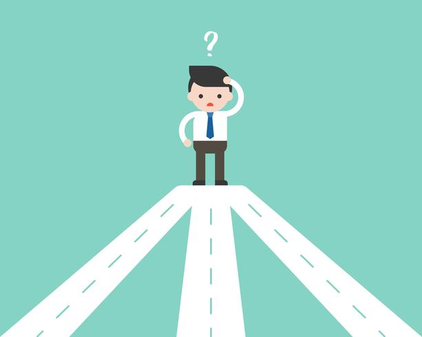 Businessman confusing with road junction, making decision business concept vector