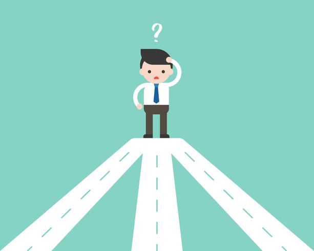 Businessman confusing with road junction, making decision business concept vector