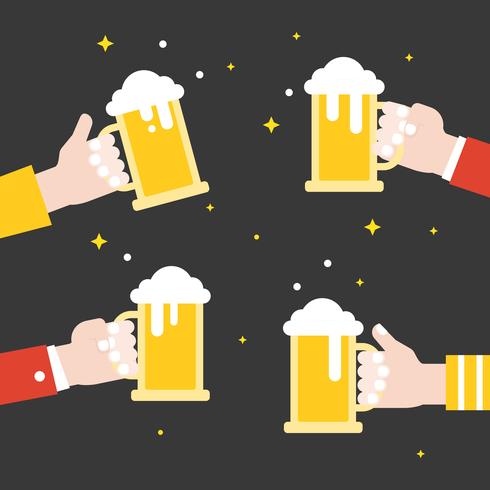 Business hand holding beer jug celebration, flat design vector