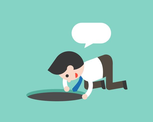 businessman searching something in hole and blank speech bubble vector
