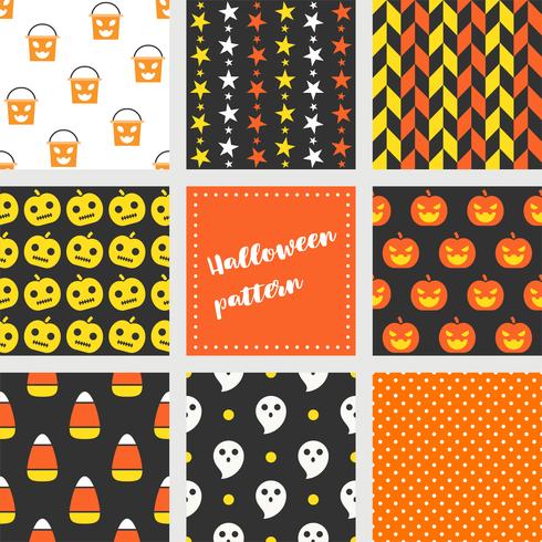 Conjunto de patrones sin fisuras de halloween, diseño plano vector