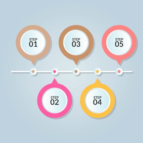 Plantilla de infografía de cinco pasos o diagrama de flujo de trabajo vector