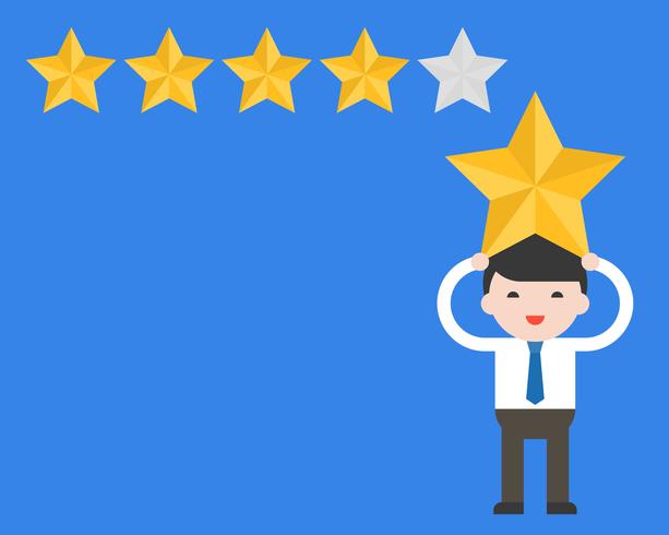 Businessman carry star on his head with star rate, rating and cote concept vector