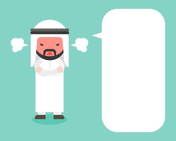 Angry Arab businessman and blank speech bubble vector