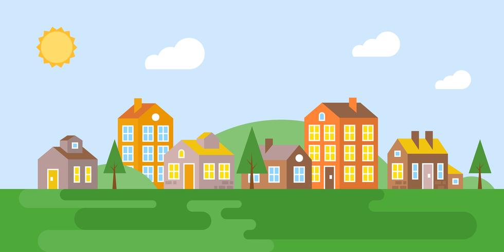 urban Landscape, village in summer, flat design vector