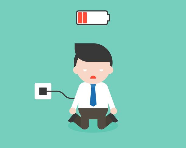 Charging battery businessman, character ready to use vector