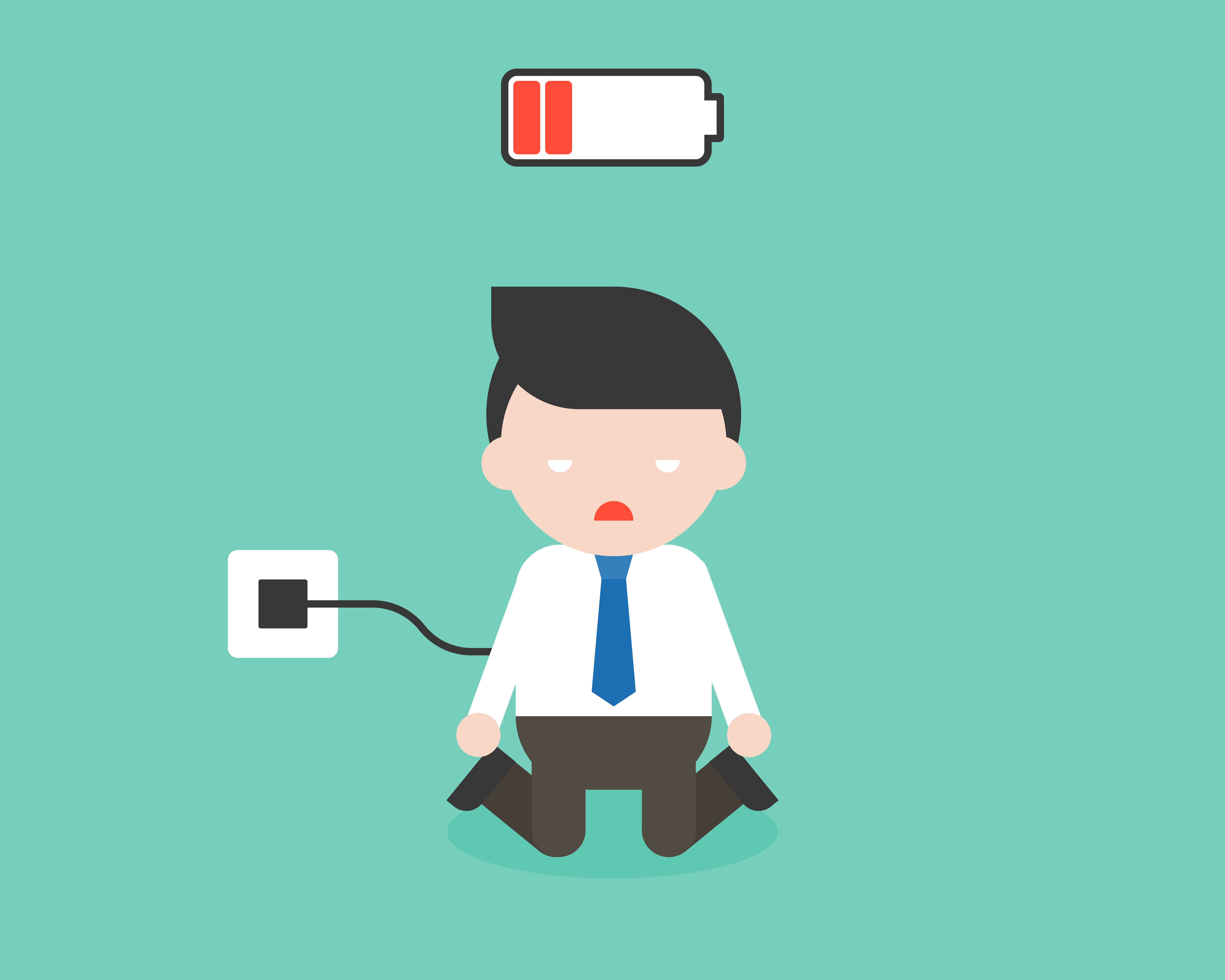 Charging battery businessman, character ready to use 464348 Vector Art
