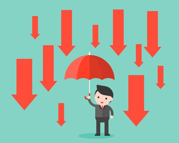 Businessman hold an umbrella with down arrow rain vector