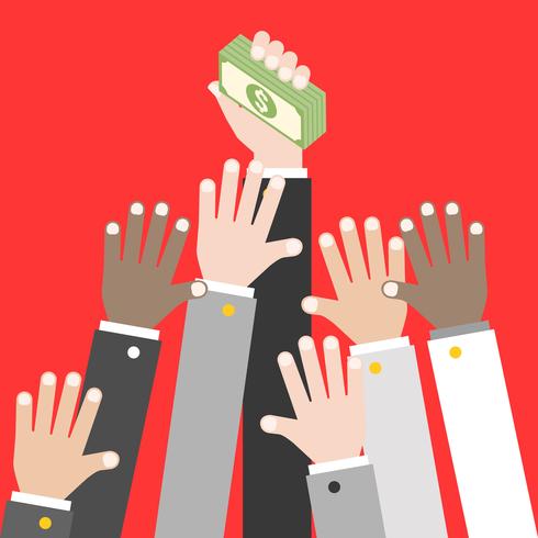 Business Hand holding pile of dollar banknote, vector