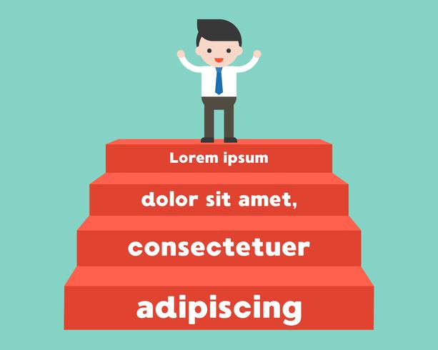 Bussiness man standing on steps, flat design vector