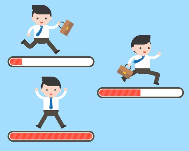 Set of Businessman running on loading bar, 3 progress steps, start vector