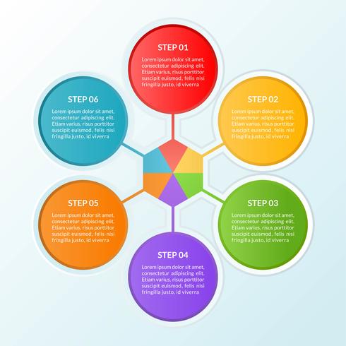 Plantilla de infografía de paso o diagrama de flujo de trabajo de conexión de 6 círculos vector