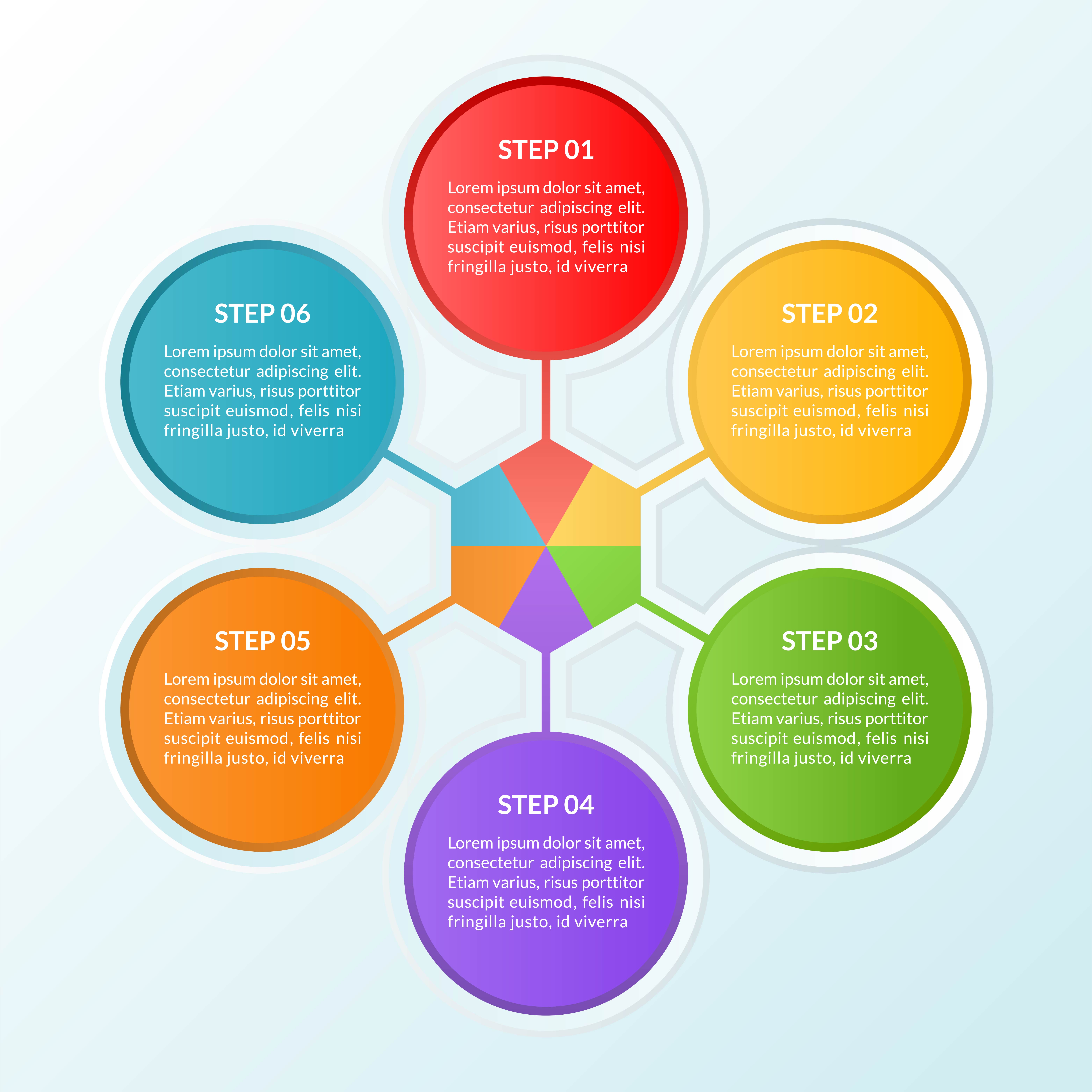 Infographic template of step or workflow diagram of 6 circles Infographic template of step or workflow diagram of 6 circles