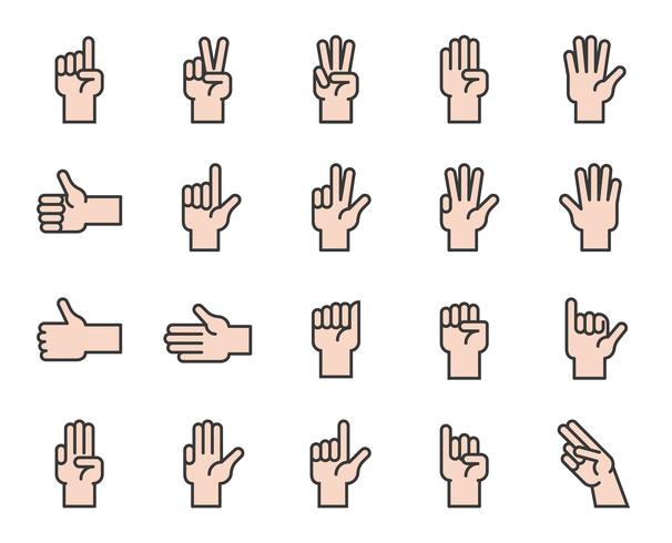 Hand counting and hand gesture icon such as like, love, fist, filled outline icon vector