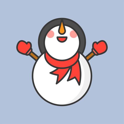 muñeco de nieve con guantes bufanda y manopla, icono de contorno relleno para tema de Navidad vector