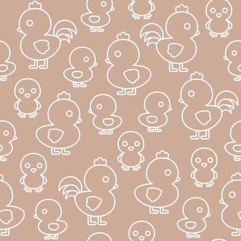 chicken, hen and rooster outline seamless pattern with clipping mask, editable vector