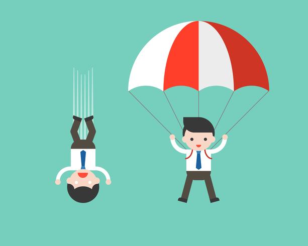 Businessman free fall from sky and Businessman using parachute vector