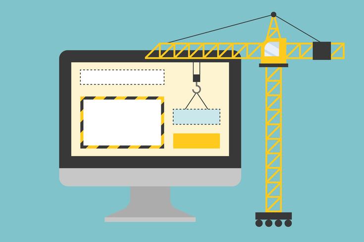 Crane working with website page in computer screen vector