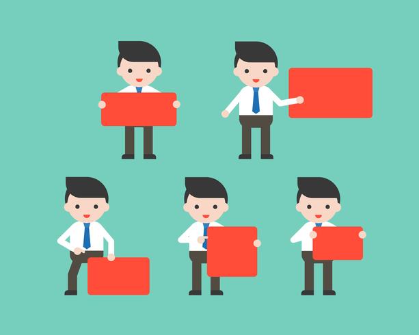 Businessmen holding red blank sign in various pose vector