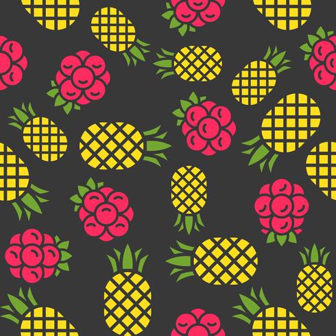 Pineapple and raspberries seamless pattern for wallpaper or wrapping paper vector