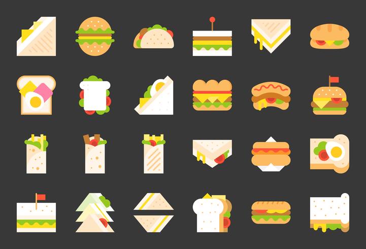 Fast food icon, shawarma sandwich, hot dog, grilled cheese sandwich, flat icon vector